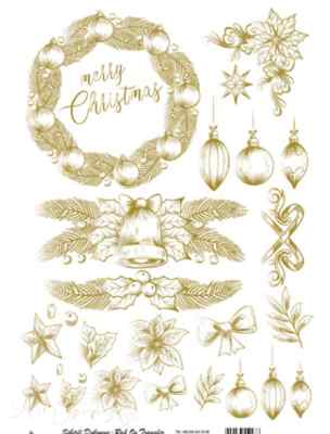 Трансфер - натирка декоративный ''Новогодний венок', цвет - золото