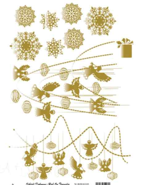 Трансфер - натирка декоративный ''Ангелы и снежинки', цвет - золото