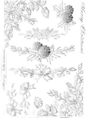 Трансфер - натирка декоративный ''Цветы пуансеттии', цвет - серебро