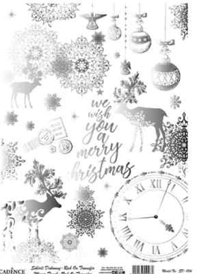 Трансфер - натирка декоративный ''Олени и часы', цвет - серебро 