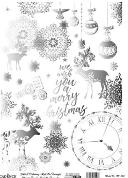 Трансфер - натирка декоративный ''Олени и часы', цвет - серебро 