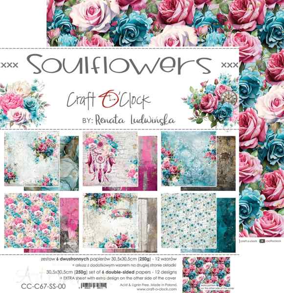НАБОР БУМАГИ ДЛЯ СКРАПБУКИНГА "SOULFLOWERS" 30*30см. 6 ЛИСТОВ 