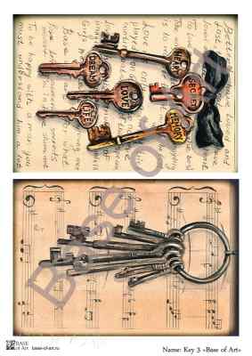 Карта для декупажа А4, Ключи 3, Key 3