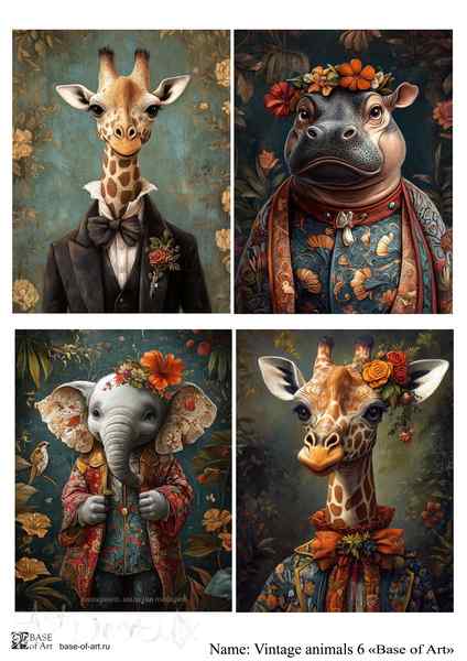 Карта для декупажа А4 Vintage animals 6