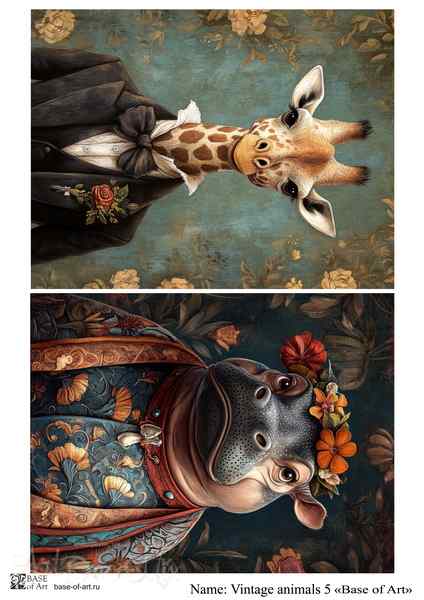 Карта для декупажа А4 Vintage animals 5