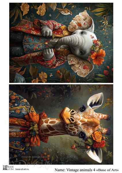 Карта для декупажа А4 Vintage animals 4