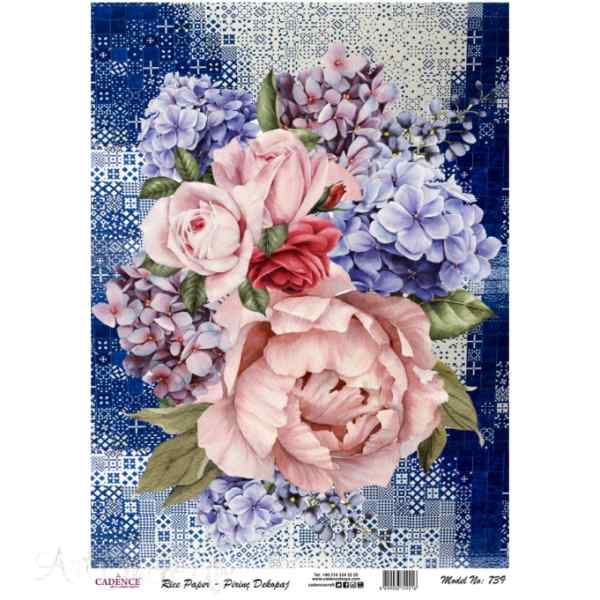 Рисовая карта "Розы и гортензии плитке" 30*41см
