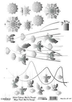 Трансфер - натирка декоративный ''Снежинки ангелы", цвет - серебро 