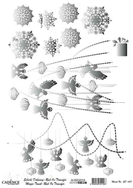 Трансфер - натирка декоративный ''Снежинки ангелы", цвет - серебро 