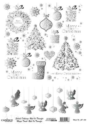 Трансфер - натирка декоративный ''Елки ангелы", цвет - серебро 