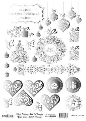 Трансфер - натирка декоративный ''Новогодние украшения", цвет - серебро 