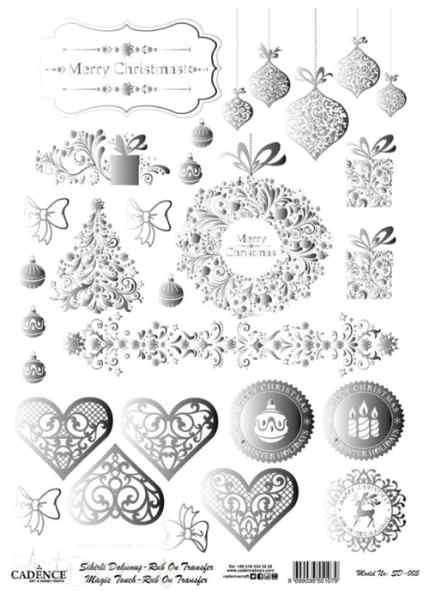 Трансфер - натирка декоративный ''Новогодние украшения", цвет - серебро 