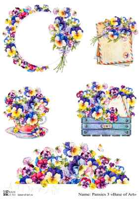 Карта для декупажа А4, Pansies 3