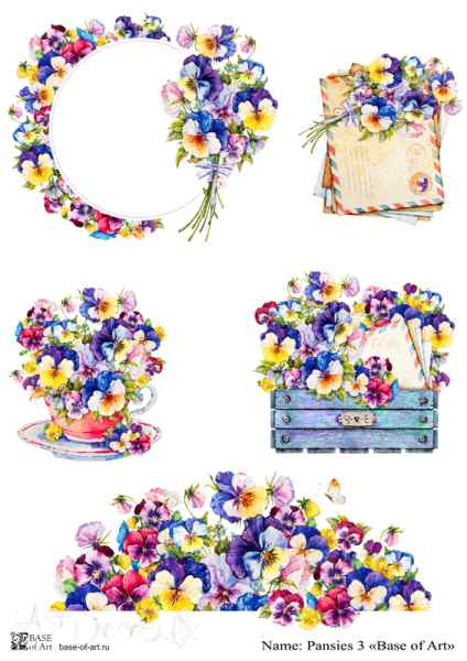 Карта для декупажа А4, Pansies 3